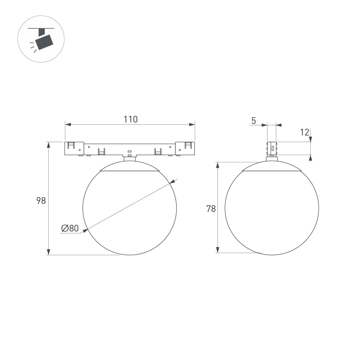 Трековый магнитный светильник Arlight MAG-MICROCOSM-SFERO-R80-7W Warm3000 (BK, 230 deg, 24V) (IP20 Металл) 051784 в #REGION_NAME_DECLINE_PP#