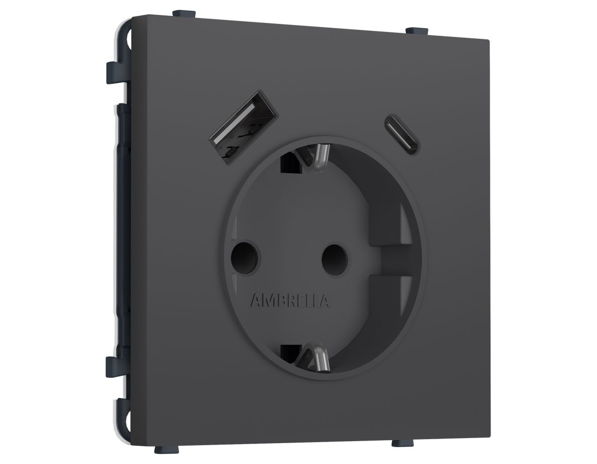 Комплект механизма электрической розетки SIGMA Графит Мягкое касание 2USB A+C 20W Ambrella Volt MS910010 (SP9100, PR160) в #REGION_NAME_DECLINE_PP#