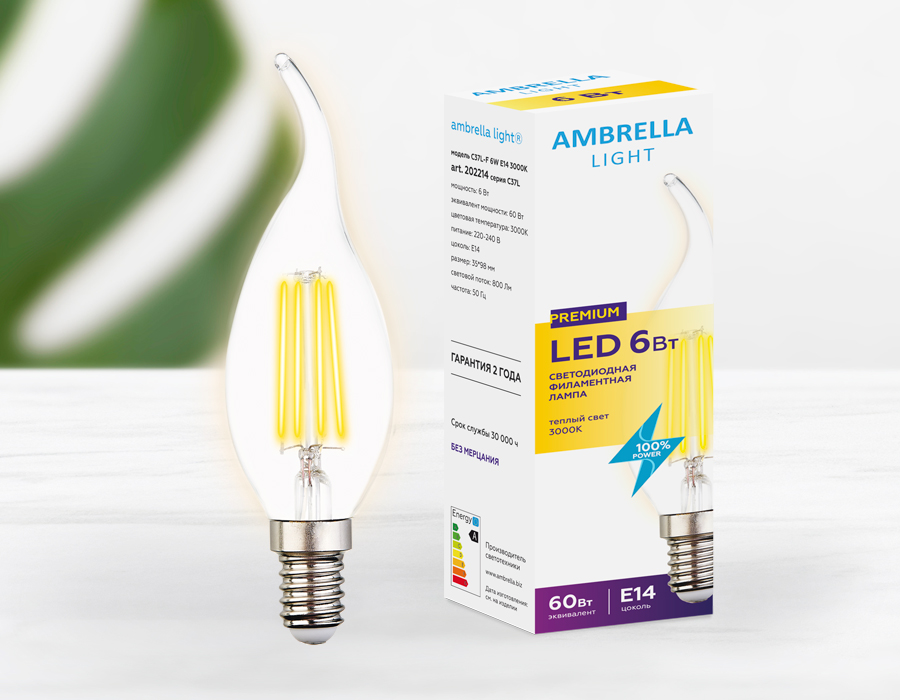 Филаментная cветодиодная лампа Ambrella Light Filament C37L E14 6W 3000K 202214 в #REGION_NAME_DECLINE_PP#