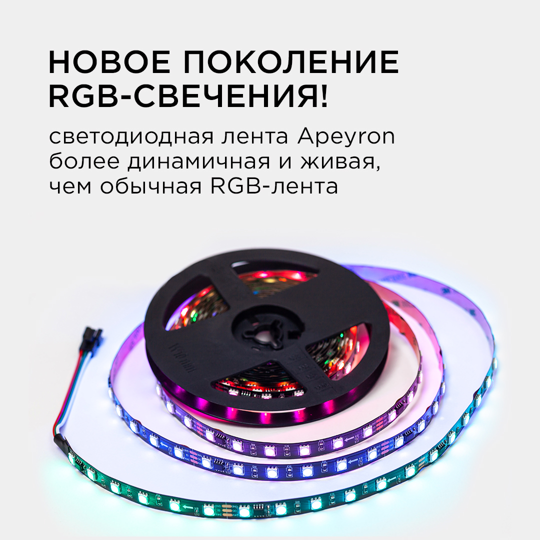 Комплект адресной светодиодной ленты Apeyron 24В 14,4Вт/м smd5050 60д/м IP20 5м RGB (адаптер питания, контроллер) 10-94 в Санкт-Петербурге