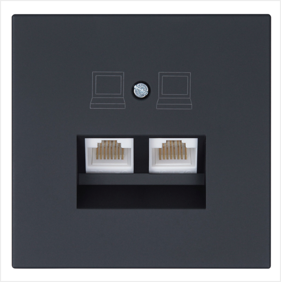 Интернет-розетка RJ45 двойная с накладкой, цвет Черный матовый (soft touch) Jasmart FD6106PBM в #REGION_NAME_DECLINE_PP#