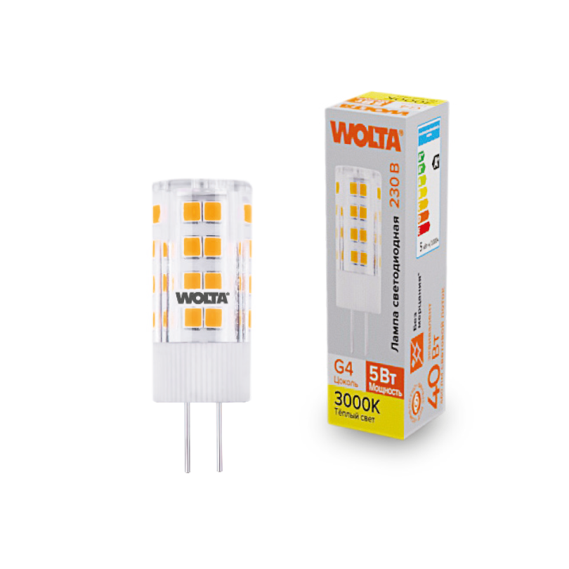 Светодиодная лампа WOLTA 5Вт 3000K G4 кукуруза матовая WSTD-JC-220V5W3KG4-C в Санкт-Петербурге