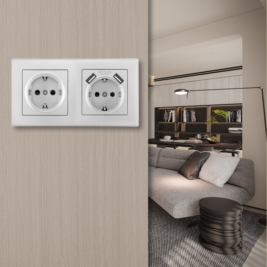 Розетка двойная (двухпостовая) c USB Arte Milano SET06-2-47-1-40-1 silver в Санкт-Петербурге