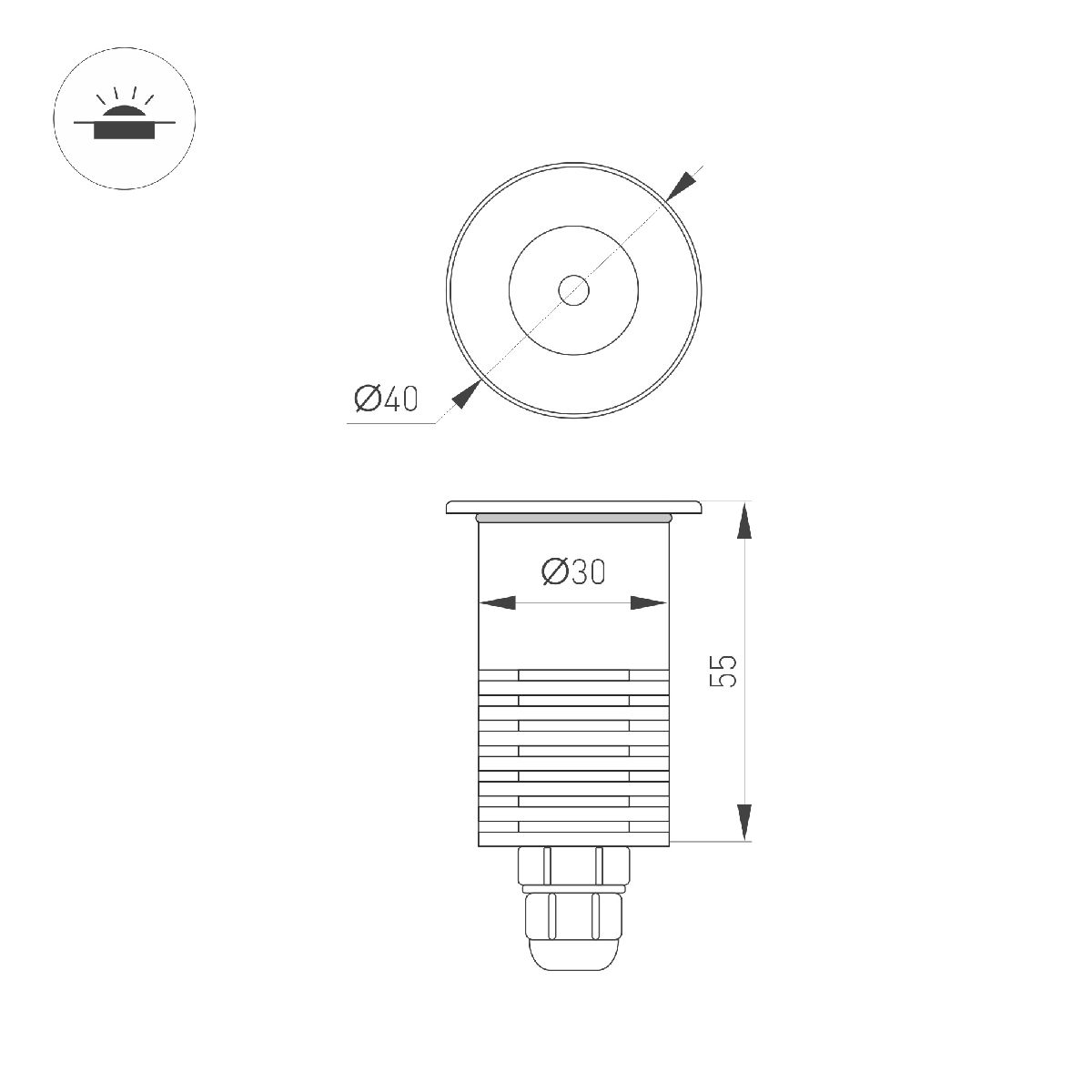 Грунтовый светильник Arlight ART-GROUND-R40-3W Warm3000 (SL, 36 deg, 24V) 048820 в Санкт-Петербурге