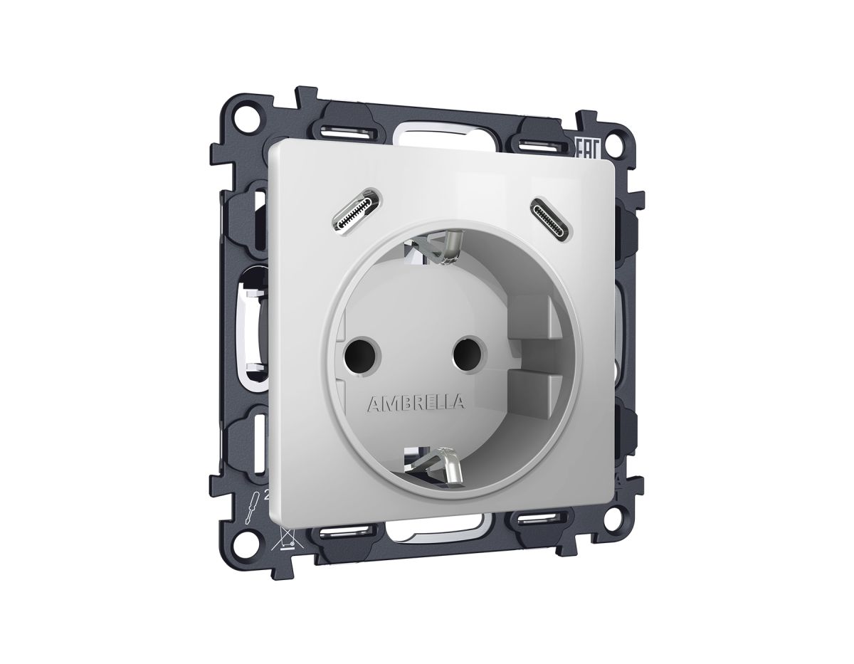 Комплект механизма электрической розетки 2USB С+C 20W с/з на винтовых зажимах 16A-250V Alfa Серебро глянец Quant Ambrella Volt MA410510 (AP4105, VM165) в #REGION_NAME_DECLINE_PP#