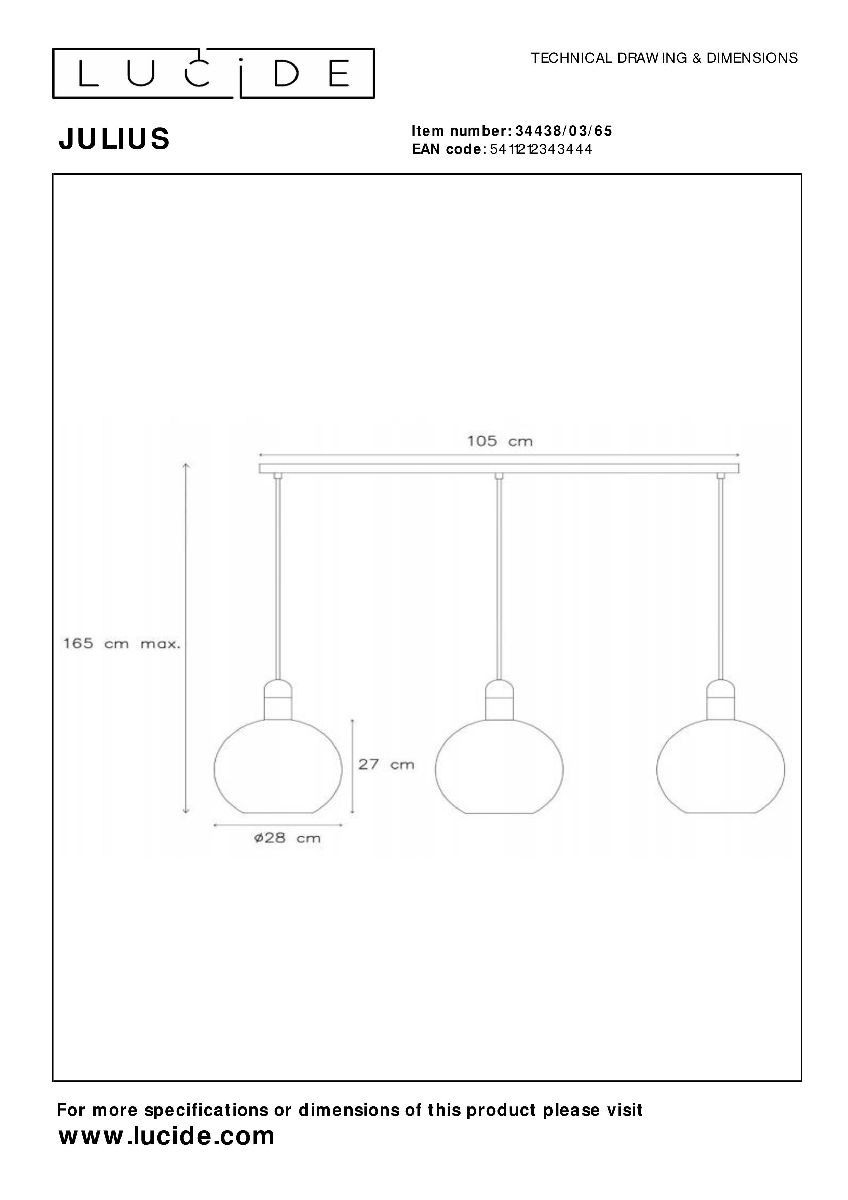 Подвесной светильник Lucide Julius 34438/03/65 в #REGION_NAME_DECLINE_PP#