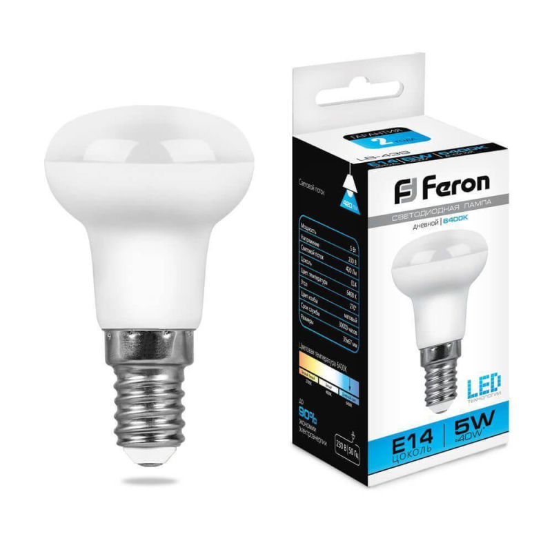 Лампа светодиодная Feron E14 5W 6400K Груша Матовая LB-439 25518 в Санкт-Петербурге