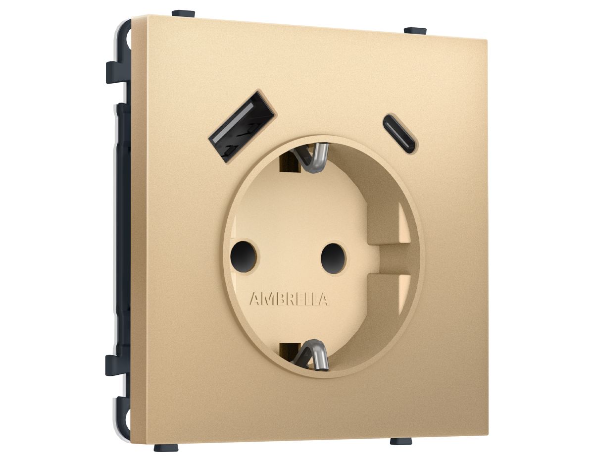 Комплект механизма электрической розетки SIGMA Золото Мягкое касание 2USB A+C 20W Ambrella Volt MS890010 (SP8900, PR160) в #REGION_NAME_DECLINE_PP#