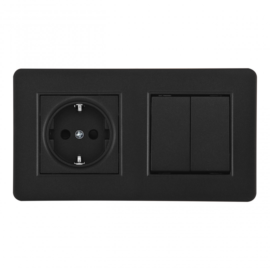 Выключатель двухклавишный с розеткой Arte Milano SET16-2-40-1-30-2 black в Санкт-Петербурге
