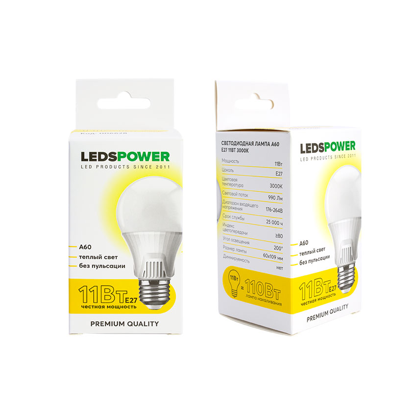 Светодиодная лампа LEDS POWER A60 E27 11Вт 3000К 006628 в Санкт-Петербурге