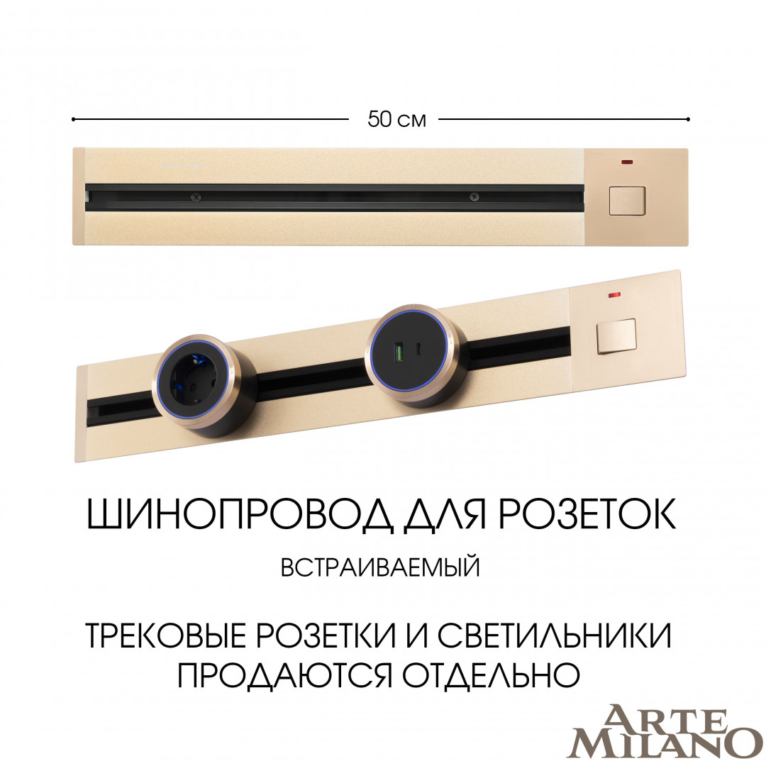 Встраиваемый шинопровод с выключателем Arte Milano Am-track-sockets 385205TBB/50 Gold в Санкт-Петербурге