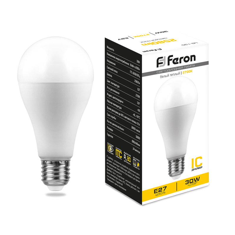 Лампа светодиодная Feron E27 30W 2700K груша матовая LB-130 38194 в #REGION_NAME_DECLINE_PP#