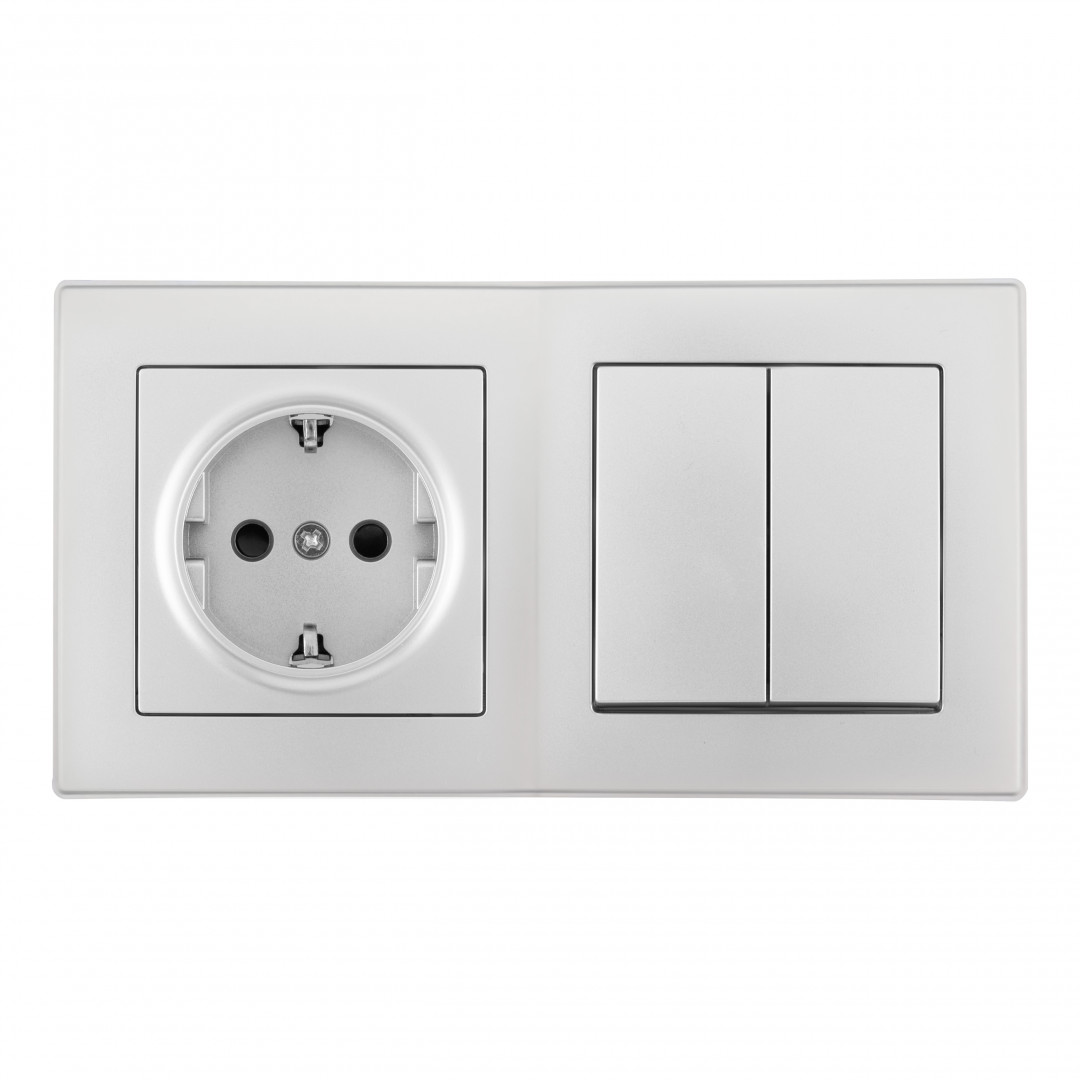 Выключатель двухклавишный с розеткой Arte Milano SET06-2-30-2-40-1 silver в Санкт-Петербурге