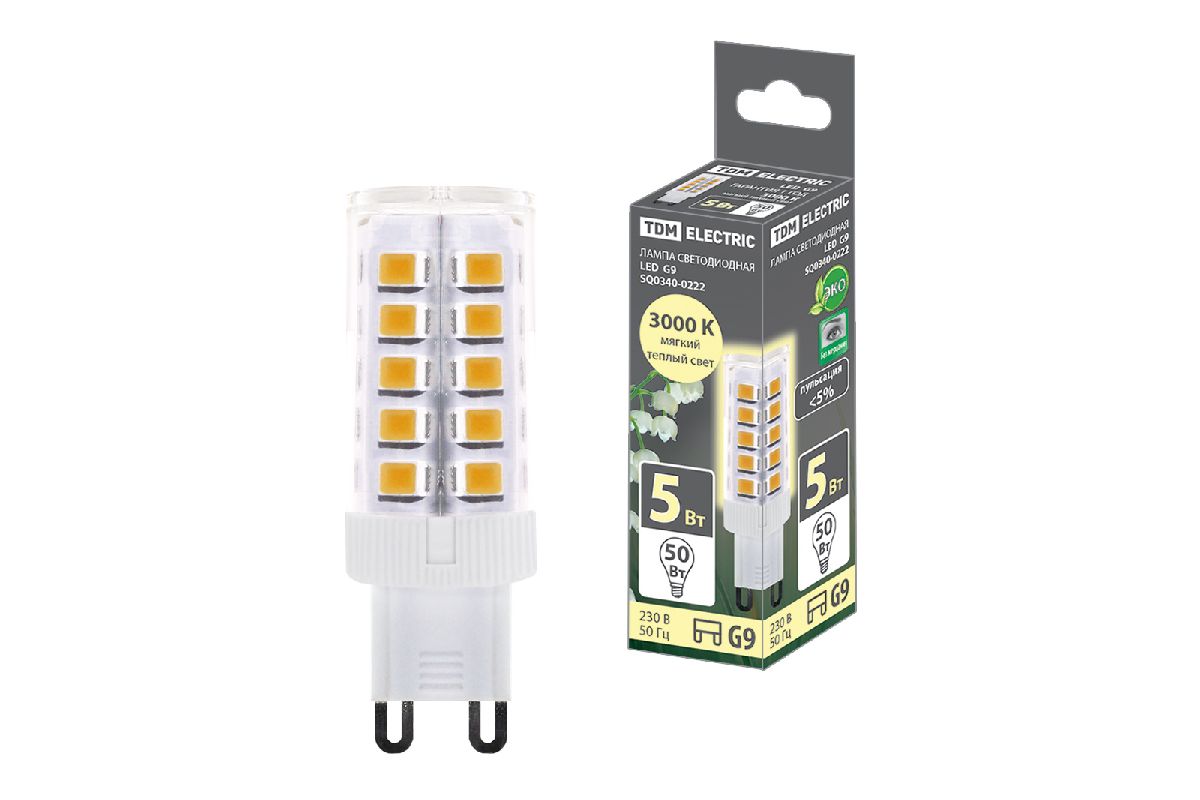 Лампа светодиодная TDM Electric G9 5W 3000K прозрачная SQ0340-0222 УЦ в Санкт-Петербурге