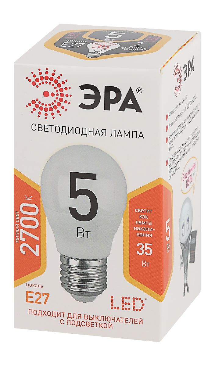 Лампа светодиодная Эра E27 5W 2700K LED P45-5W-827-E27 Б0028486 в Санкт-Петербурге