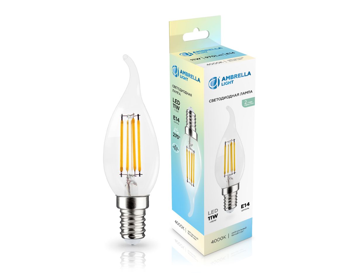 Филаментная светодиодная лампа Ambrella Light Bulbing E14 11W 4000K свеча на ветру 351124 в Санкт-Петербурге