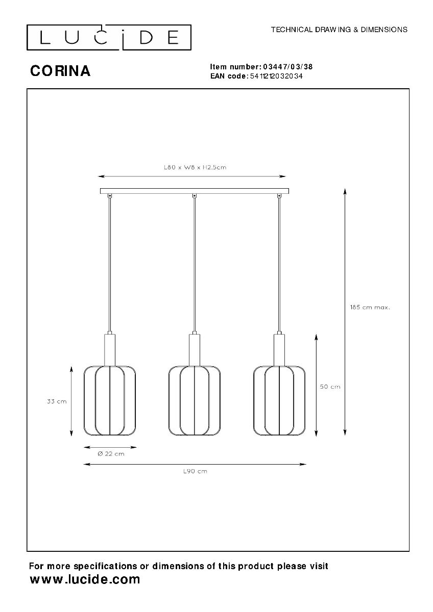 Подвесной светильник диммируемый Lucide Corina 03447/03/38 в Санкт-Петербурге