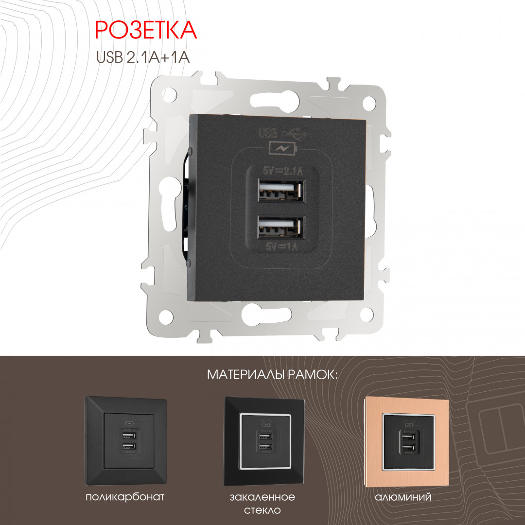 Розетка USB 2.1А+1А Arte Milano 203.46-1.black в #REGION_NAME_DECLINE_PP#