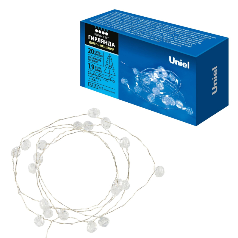 Гирлянда Uniel ULD-S1900-020/STB/2AA WHITE IP20 BEADS MINI в Санкт-Петербурге
