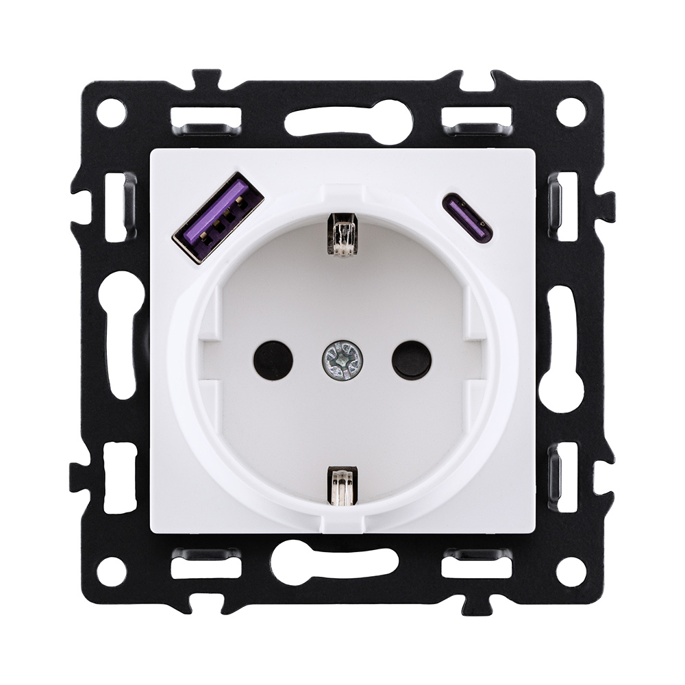 Розетка штепсельная SCHUKO 16A/250 В с USB A+C 20W, белый Kollinger Asthetik AS-016WH в #REGION_NAME_DECLINE_PP#