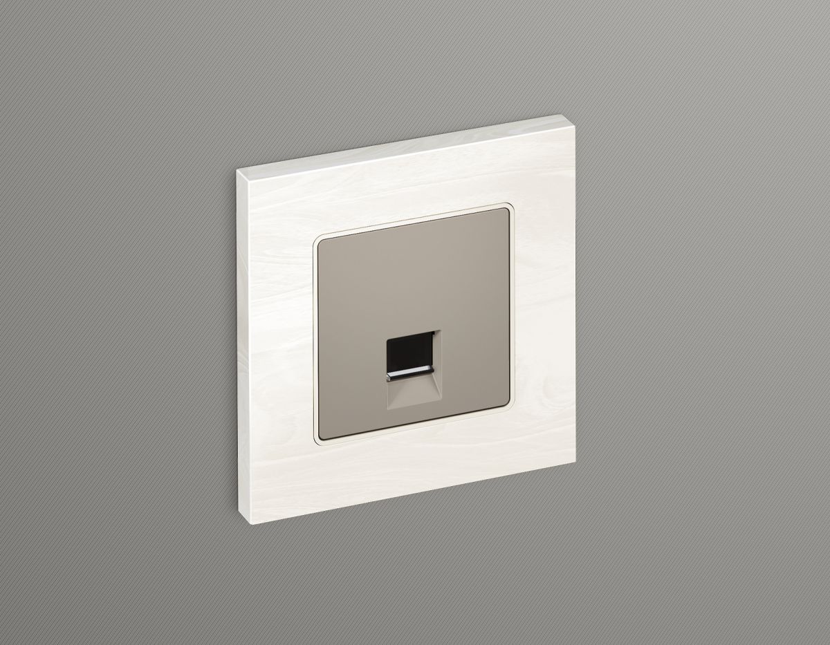 Комплект мех-ма компьютерной розетки RJ-45 экранированной с автоматической защитной шторкой Alfa Серо-бежевый матовый Quant Ambrella Volt MA372005 (AP3720, VM185) в #REGION_NAME_DECLINE_PP#