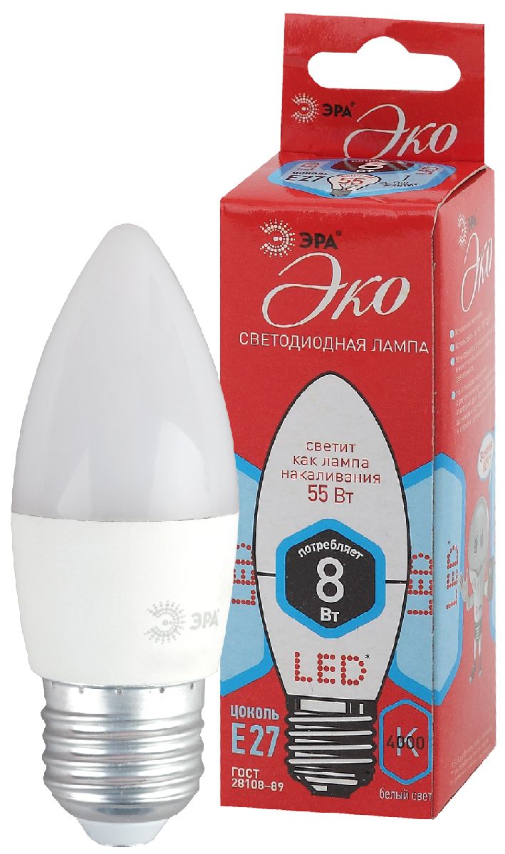 Лампа светодиодная Эра E27 8W 4000K ECO LED B35-8W-840-E27 Б0030021 в Санкт-Петербурге