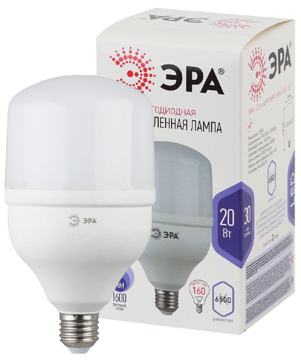 Лампа светодиодная Эра E27 20W 6500K LED POWER T80-20W-6500-E27 Б0027011 в #REGION_NAME_DECLINE_PP#