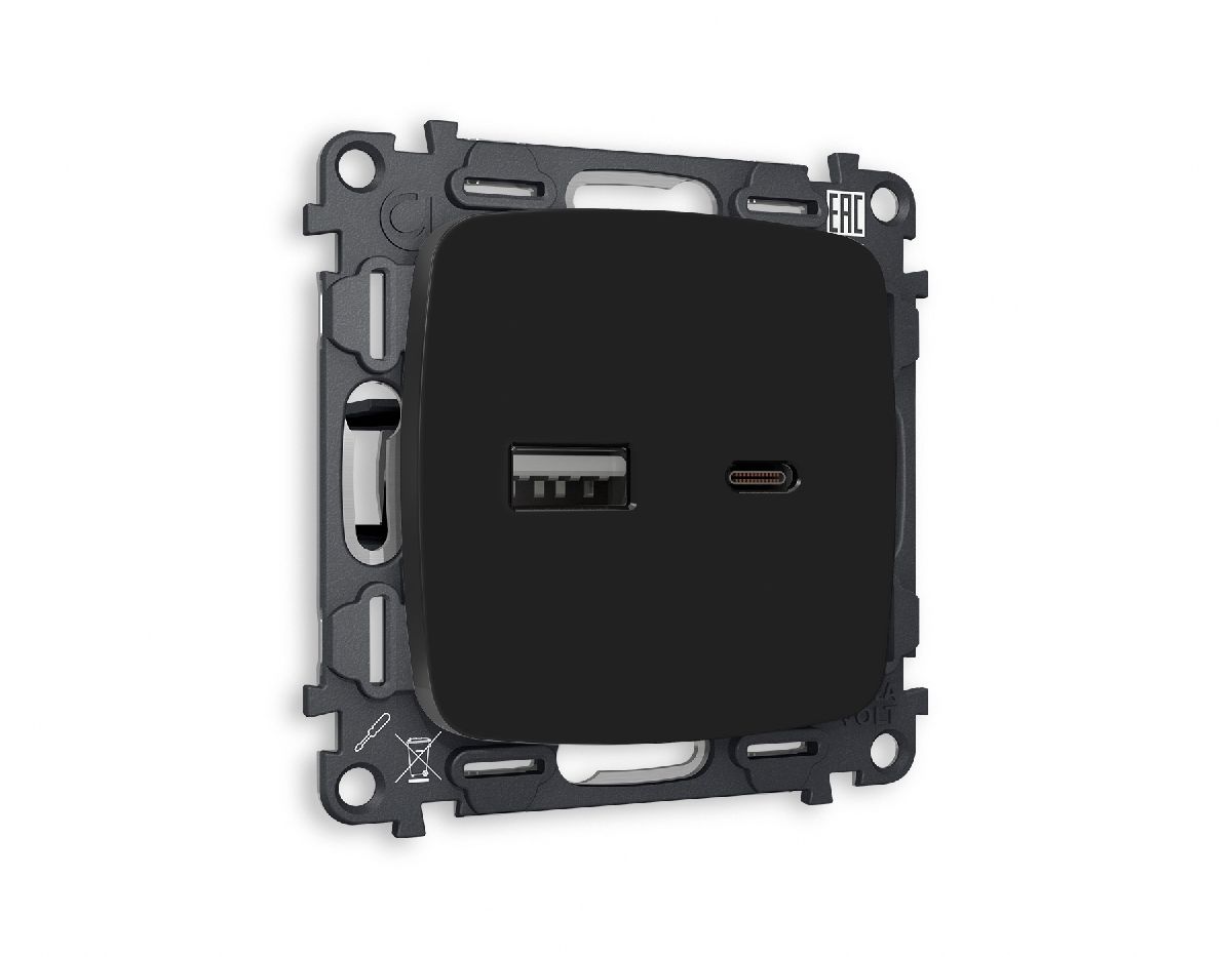 Комплект механизма розетки 2USB A+C 20W (быстрая зарядка) Ambrella Volt Omega MO811010 в Санкт-Петербурге
