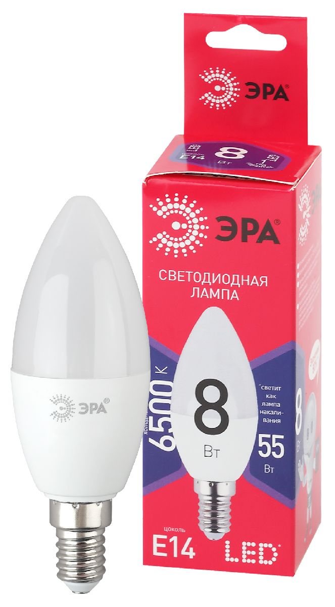 Лампа светодиодная Эра E14 8W 6500K LED B35-8W-865-E14 R Б0045341 в Санкт-Петербурге
