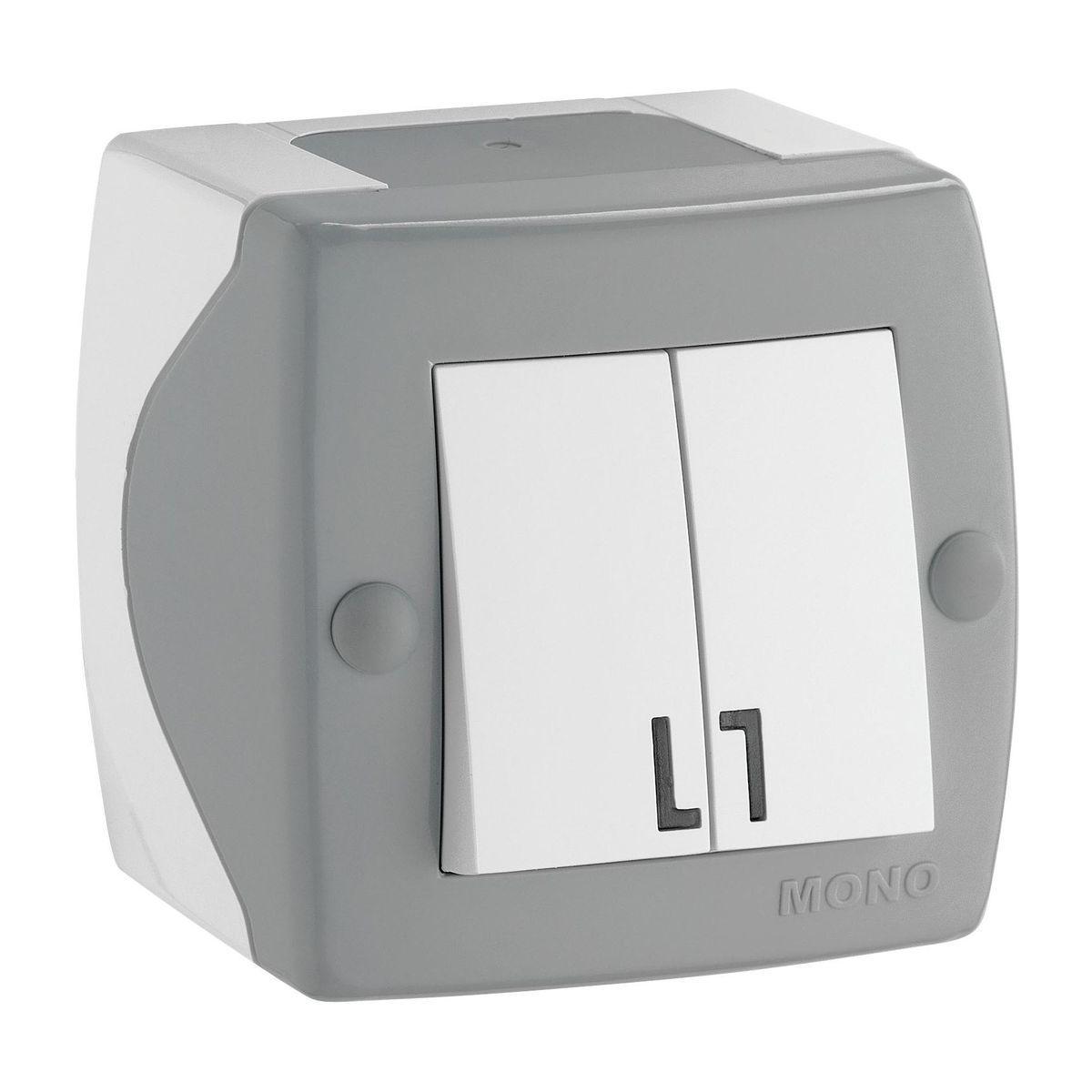 Выключатель двухклавишный Mono Electric Octans IP20 10А 250В бело-серый 104-020001-102 в Санкт-Петербурге