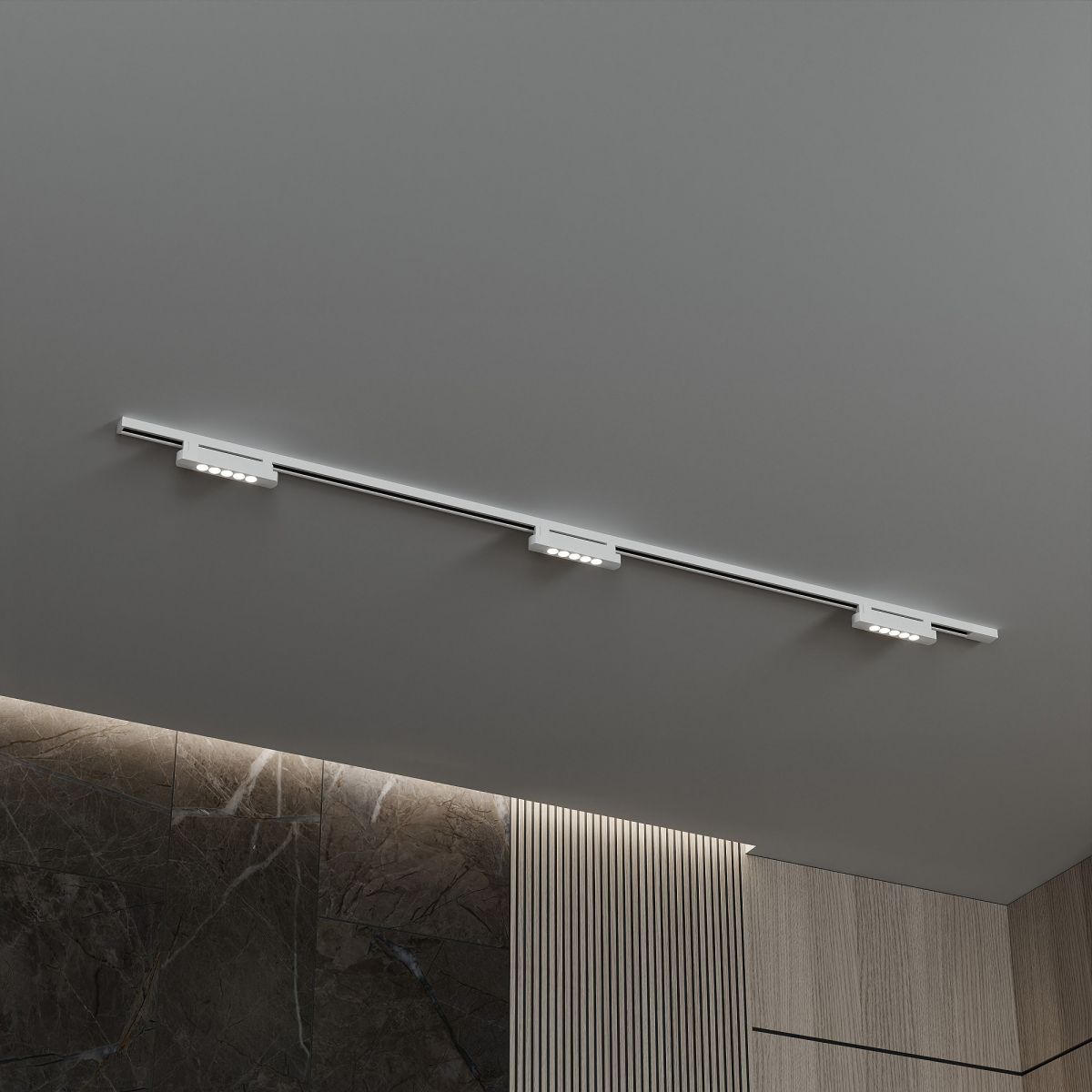 Трековая система со светильниками №9 однофазная накладная Skylite (220В, форма - прямая, 2м, 3000K) белая Hesby Lighting HSBL_kompl_S009_NI2W3K в Санкт-Петербурге