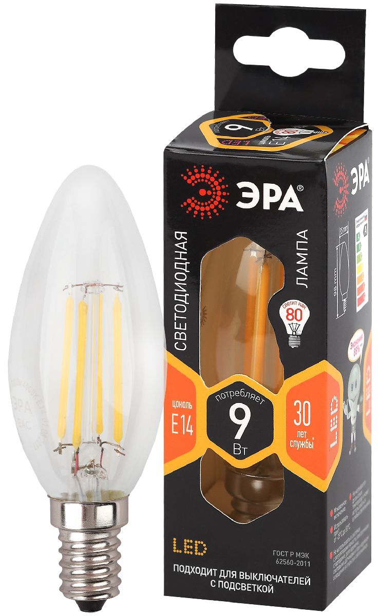 Лампа светодиодная Эра E14 9W 2700K F-LED B35-9w-827-E14 Б0046991 в #REGION_NAME_DECLINE_PP#