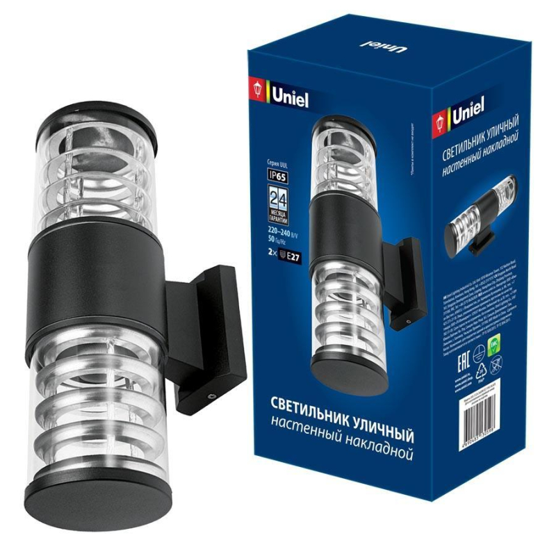 Уличный настенный светильник (UL-00006808) Uniel UUL-S12A 2x60W/E27 IP65 Black в Санкт-Петербурге