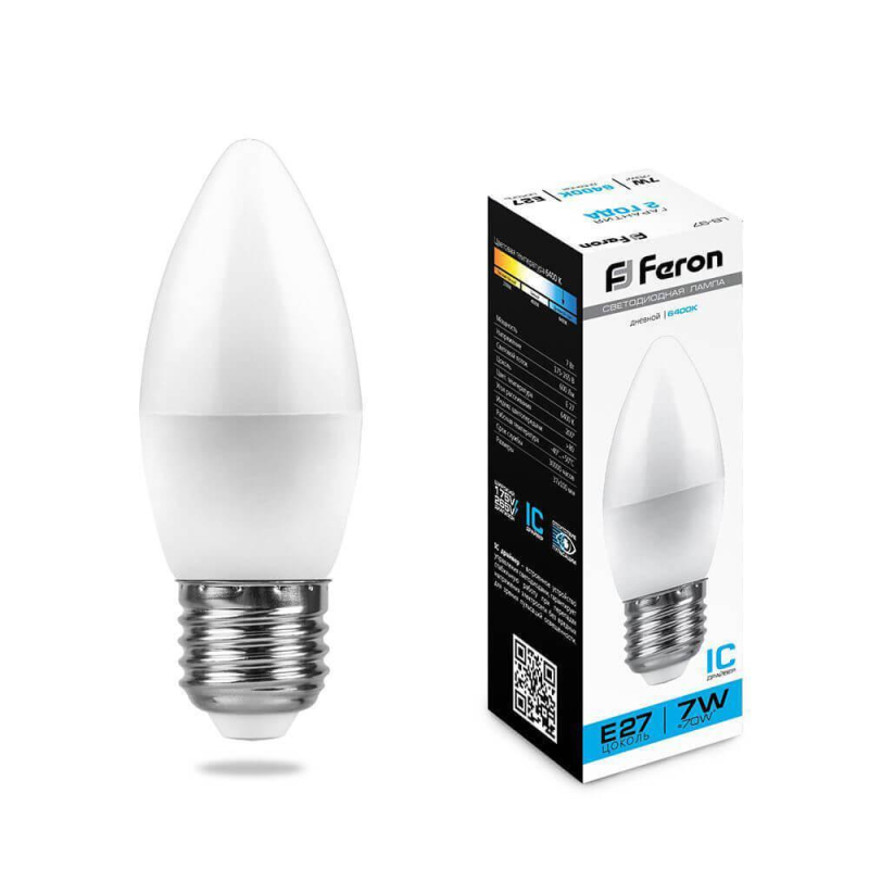 Лампа светодиодная Feron E27 7W 6400K Свеча Матовая LB-97 25883 в Санкт-Петербурге