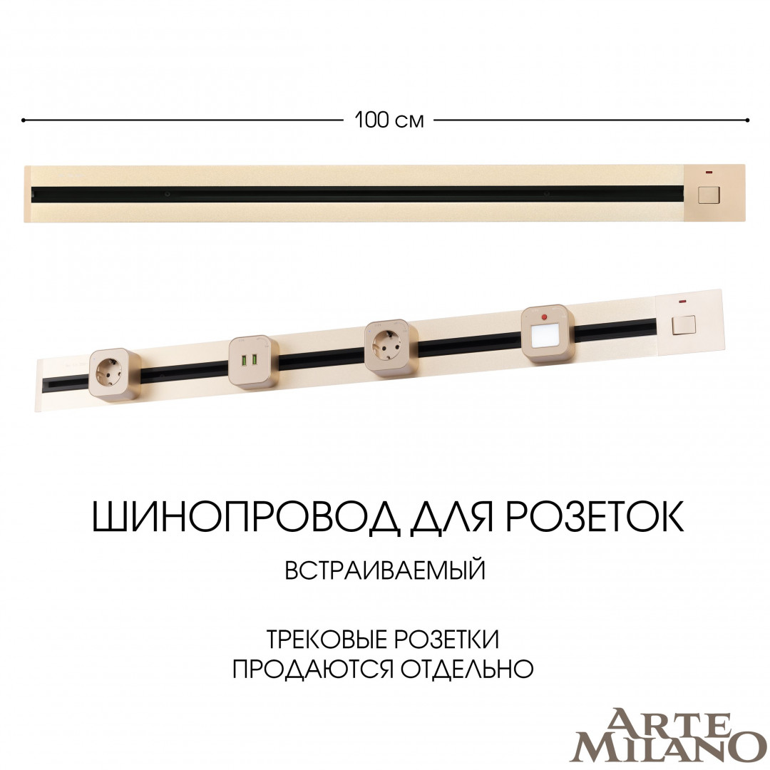 Встраиваемый шинопровод с выключателем Arte Milano Am-track-sockets 385201TBB/100 Gold в Санкт-Петербурге