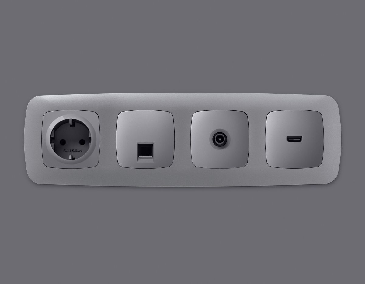 Комплект механизма компьютерной розетки Ambrella Volt RJ-45 (8P8C) CAT6A экранированной с автоматической защитной шторкой OMEGA MO512005 Сталь матовый QUANT (OP5120, VM185) в Санкт-Петербурге