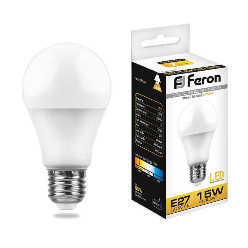Лампа светодиодная Feron E27 15W 2700K Шар Матовая LB-94 25628 в Санкт-Петербурге