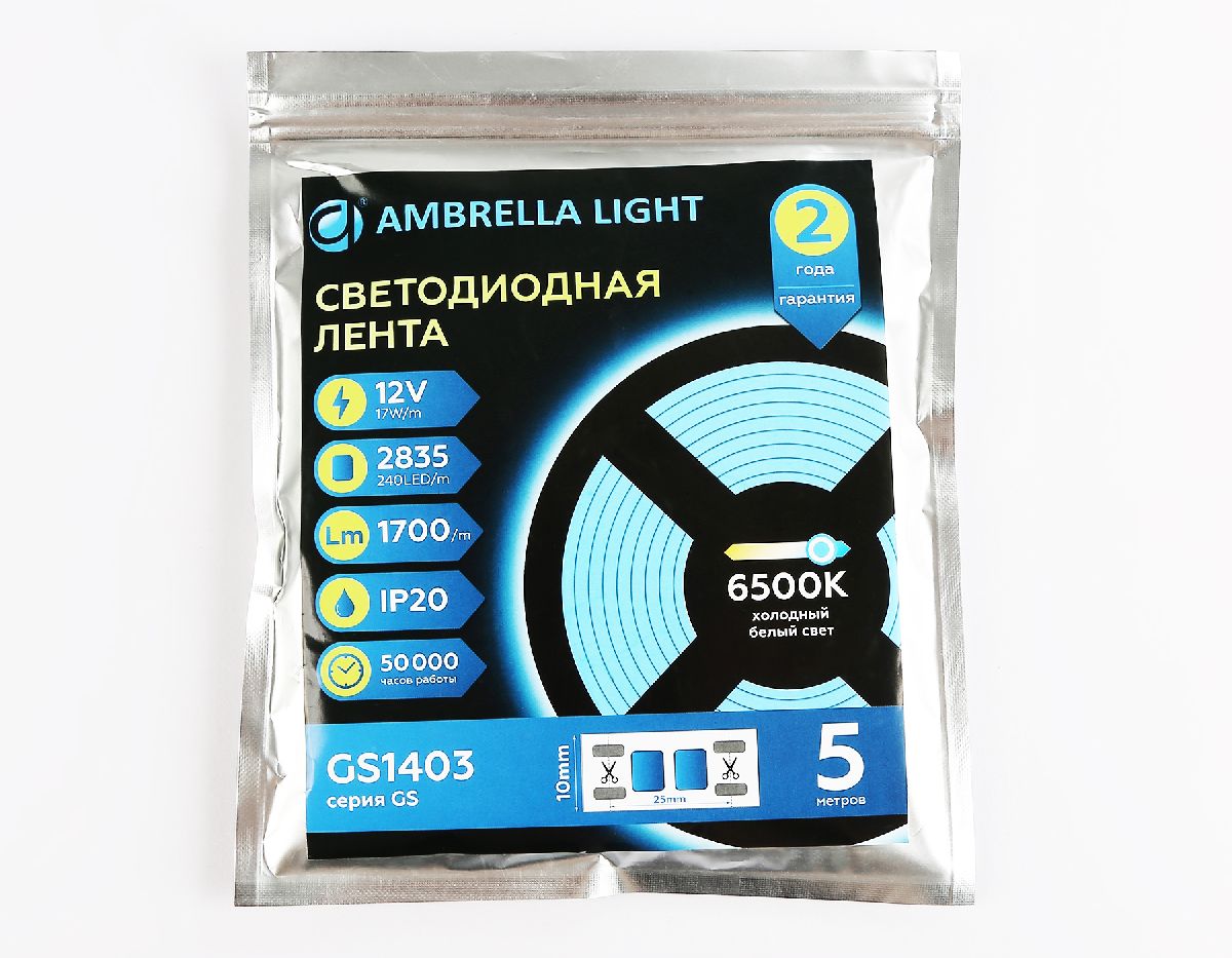 Светодиодная лента Ambrella Light LED Strip 12В 2835 17Вт/м 6500K 5м IP20 GS1403 в Санкт-Петербурге