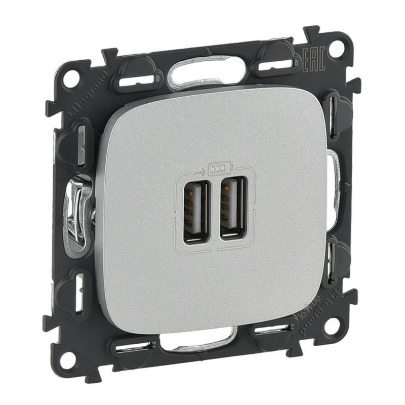 Розетка USB двойная Legrand Valena Allure 240V/5V 1500mA алюминий 754997 в Санкт-Петербурге