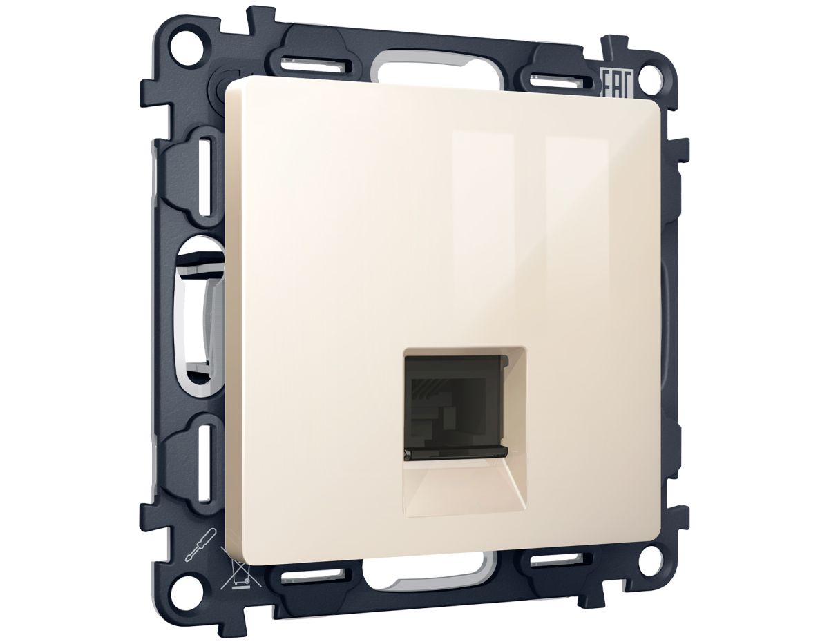 Комплект механизма компьютерной розетки RJ-45 экранированной с автоматической защитной шторкой Alfa Бежевый глянец Quant Ambrella Volt MA312005 (AP3120, VM185) в #REGION_NAME_DECLINE_PP#