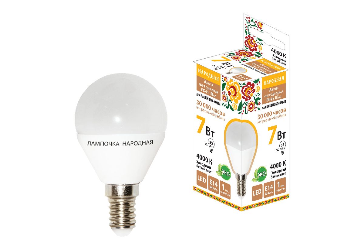 Лампа светодиодная TDM Electric Народная Е14 7W 4000K матовая SQ0340-0186 в Санкт-Петербурге