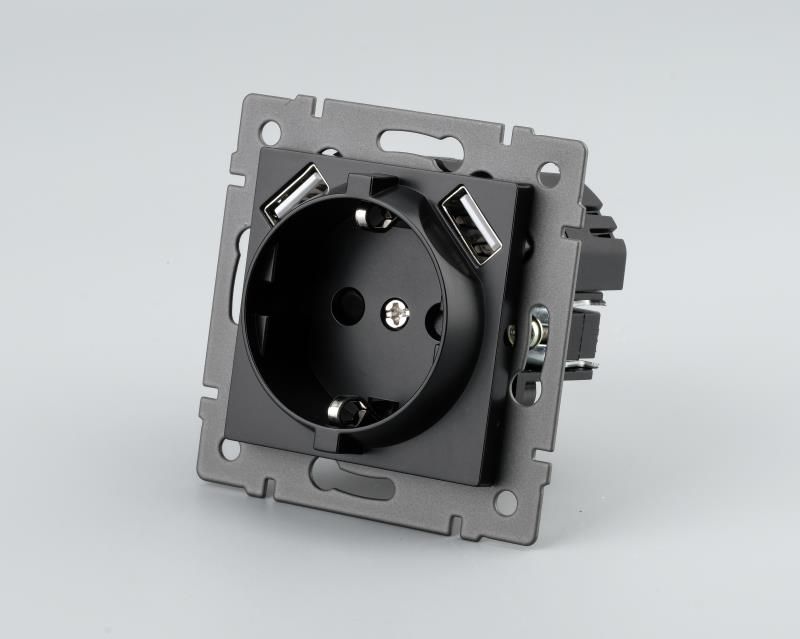 Механизм розетки с USB зарядкой Arlight SCT-MUAA-PL-BK-V (250V, 16A) 049819 в Санкт-Петербурге