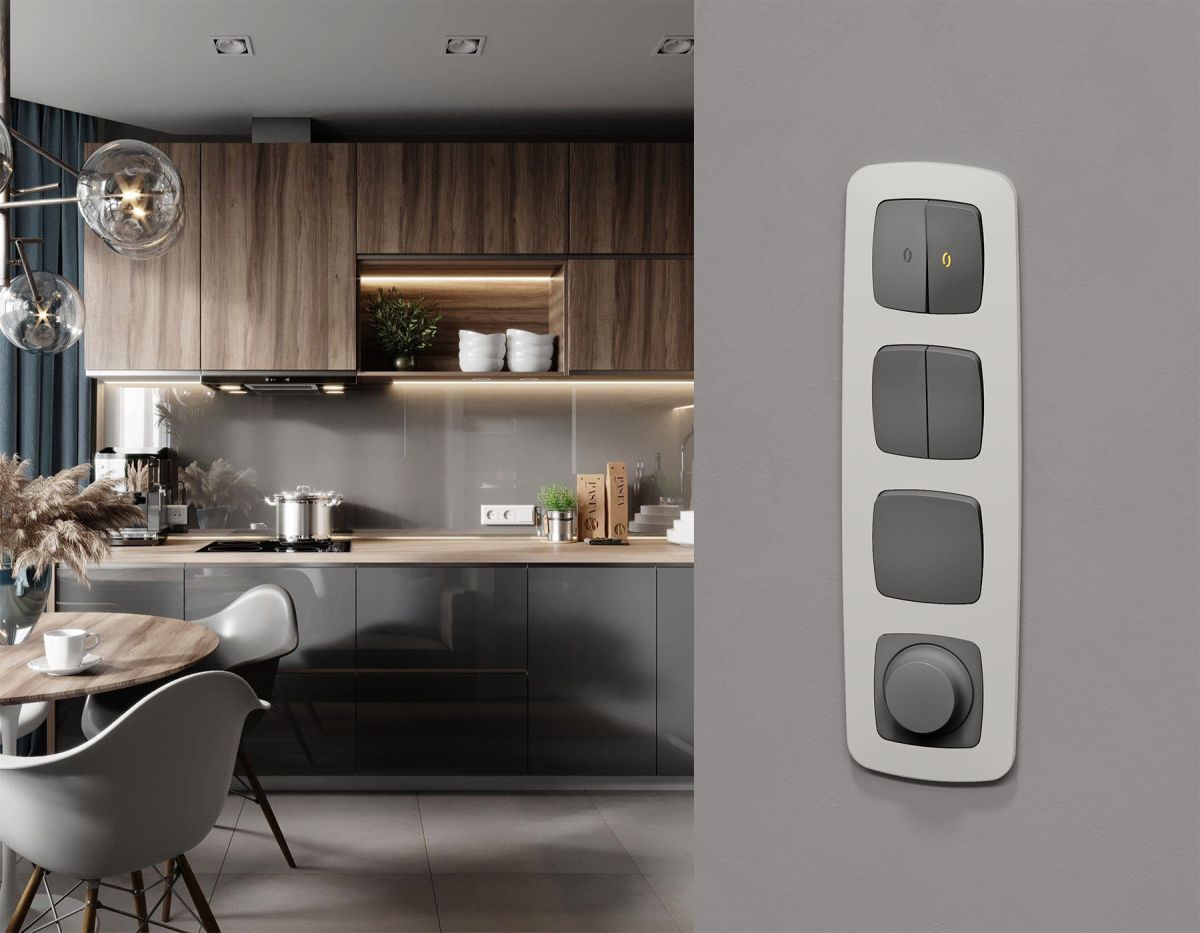 Комплект механизма 2-клавишного перекрестного выключателя Ambrella Volt 10A-250V OMEGA MO653030 Антрацит серый QUANT (OP6530, VM125) в Санкт-Петербурге