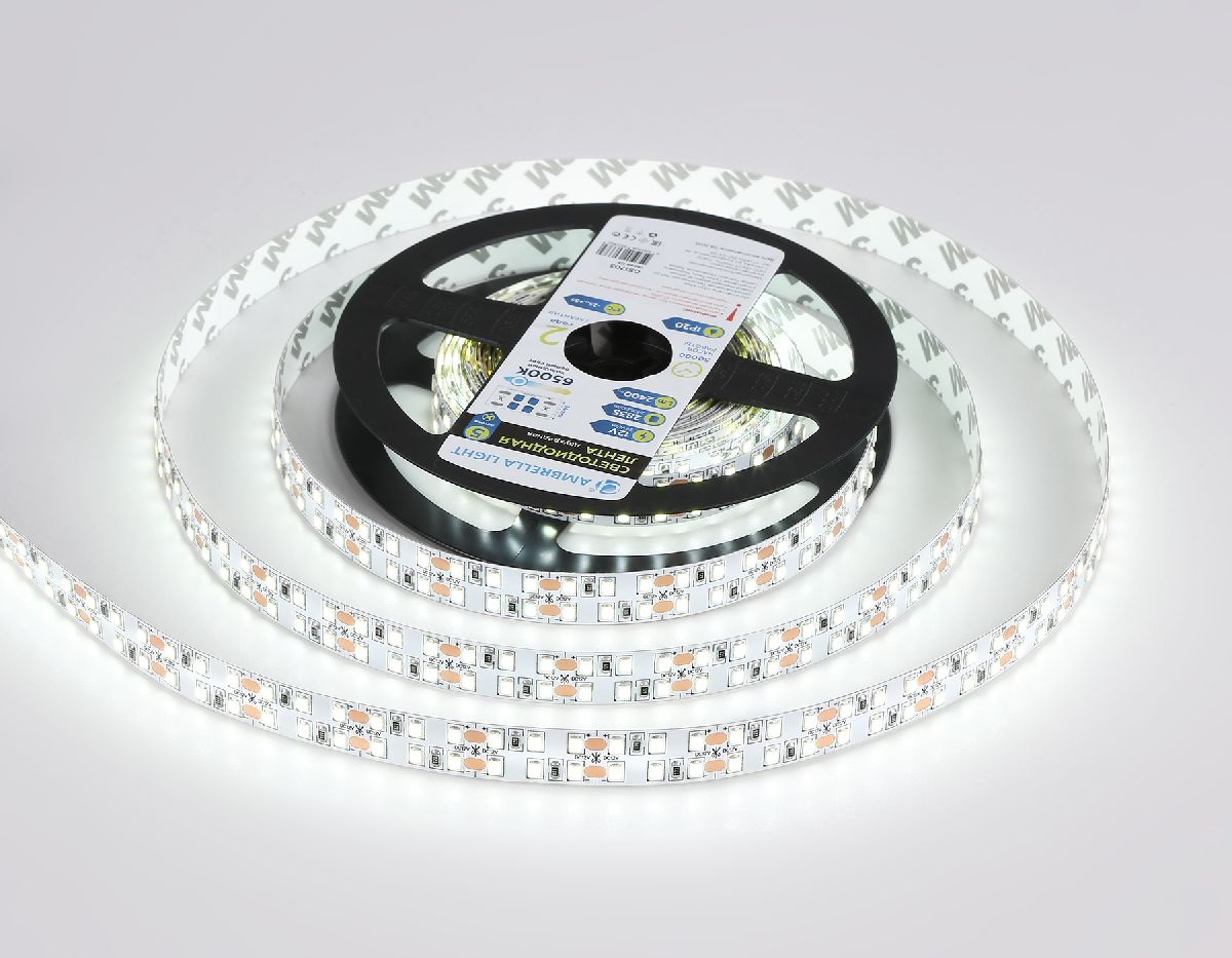 Светодиодная лента двухрядная Ambrella Light LED Strip 12В 2835 24Вт/м 6500K 5м IP20 GS1703 в Санкт-Петербурге