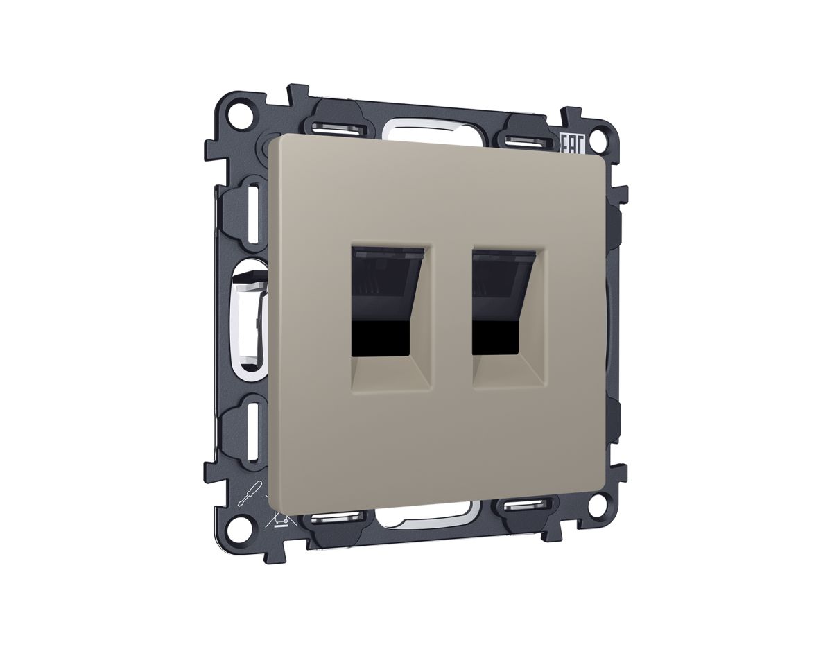 Комплект механизма компьютерной двойной розетки RJ-45 с автоматической защитной шторкой Alfa Серо-бежевый матовый Quant Ambrella Volt MA372110 (AP3721, VM189) в #REGION_NAME_DECLINE_PP#