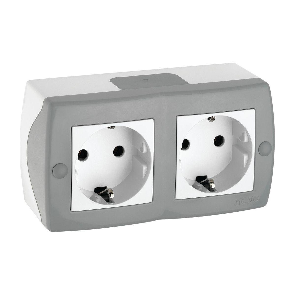 Розетка на 2 пост с заземлением Mono Electric Octans IP20 16А 250В бело-серый 104-020007-120 в Санкт-Петербурге