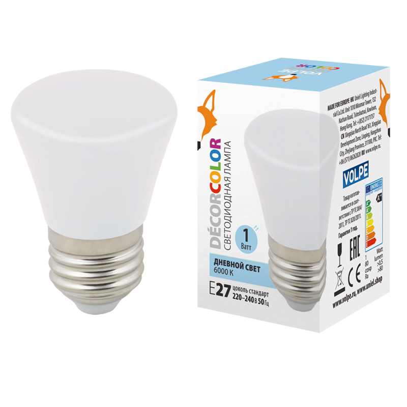 Лампа светодиодная Volpe Decor color LED-D45-1W/6000K/E27/FR/С BELL UL-00005804 в Санкт-Петербурге