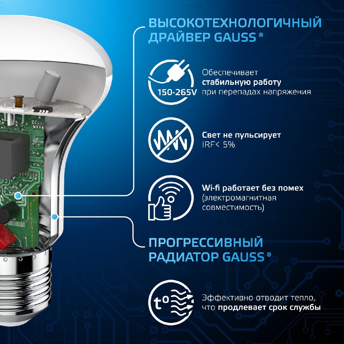 Лампа светодиодная Gauss E14 9W 6500K рефлектор матовый 106002309 в Санкт-Петербурге