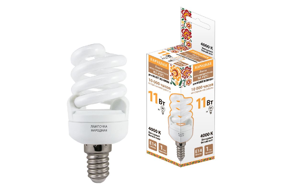 Лампа люминесцентная TDM Electric Народная Е14 11W 4000K матовая SQ0347-0018 в Санкт-Петербурге