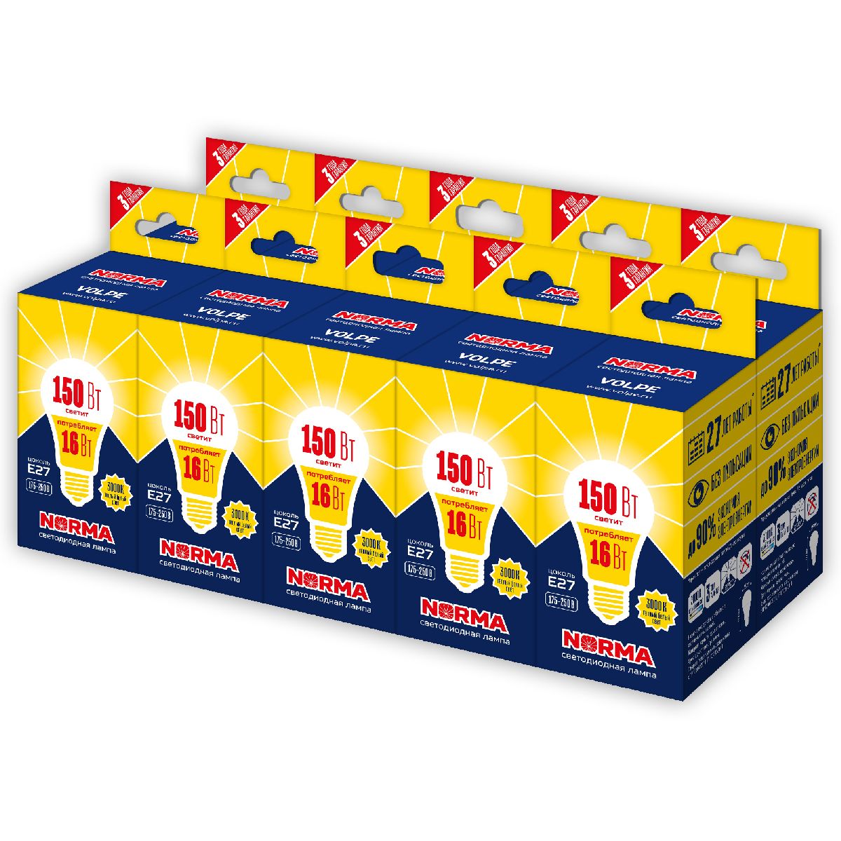 Лампа светодиодная Volpe Norma LED-A60-16W/WW/E27/FR/NR Набор из 10штук UL-00012500 в Санкт-Петербурге